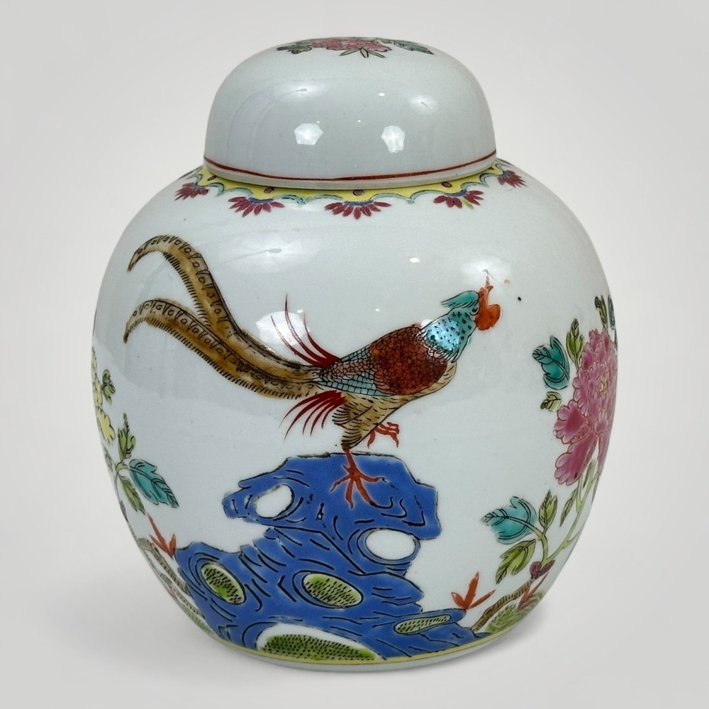 Vintage Porcelain Ginger Jar Famille‎ Rose Chinese Bird Floral Ceramic 6"
